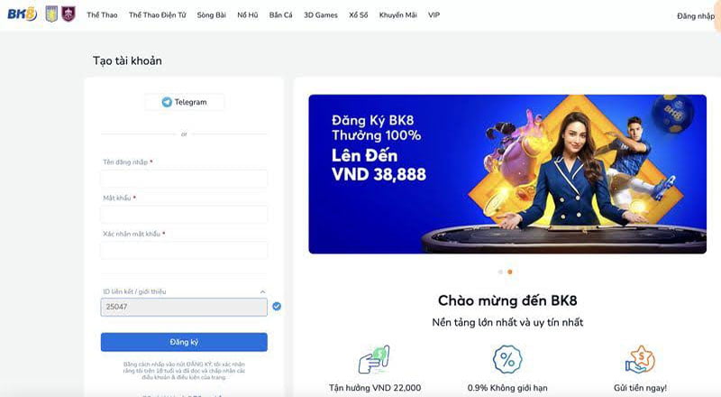 Tham gia vào nhà cái BK8